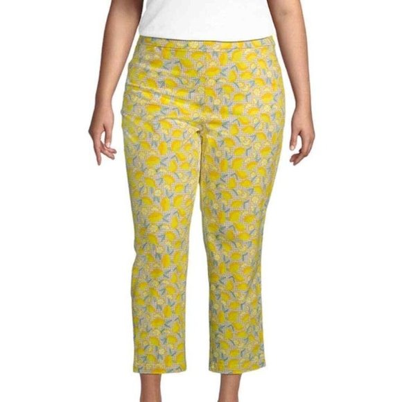 Lands End Plus Size Women's Pull-On Chino Crop Pants Lemon & Gingham - 24W‎ - Picture 1 of 8